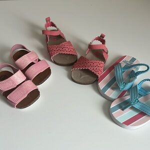 Baby B’gosh Pink Sandals and Stripe Sandals Bundle, Toddler girl Size 3